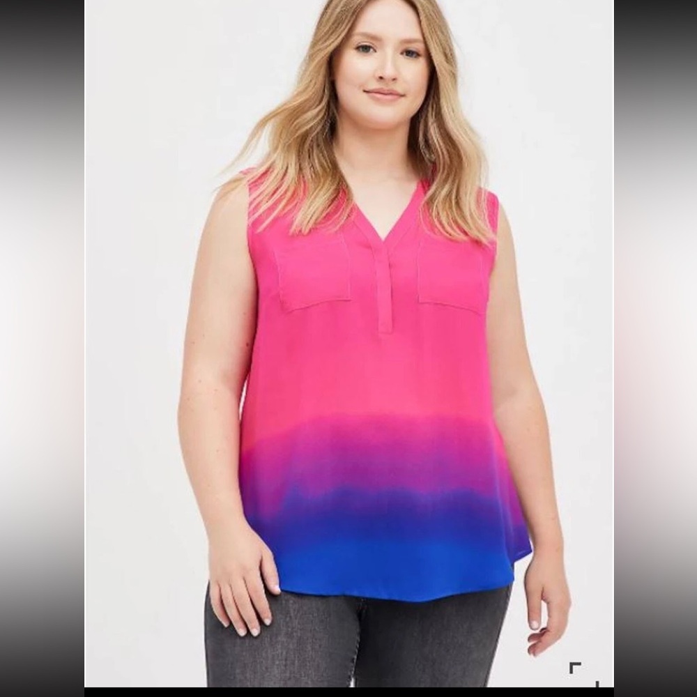 Torrid Harper Ombre Blouse Pink Purple
Sleeveless Size 0 (Size: women’s 10/12)